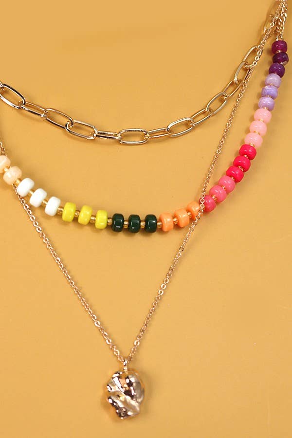 DOUBLE LAYER MULTI BEADED CHARM NECKLACE