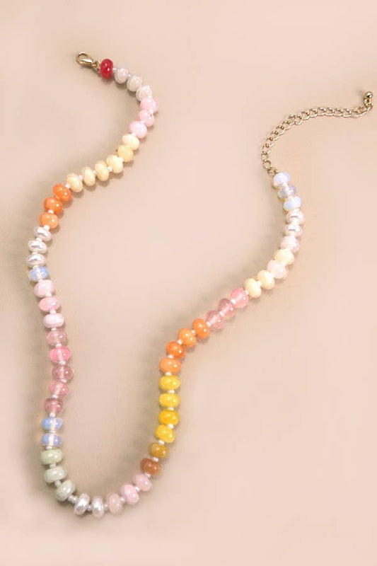 NATURAL AGATE GLASS BEAD NECKLACE | pastel pink