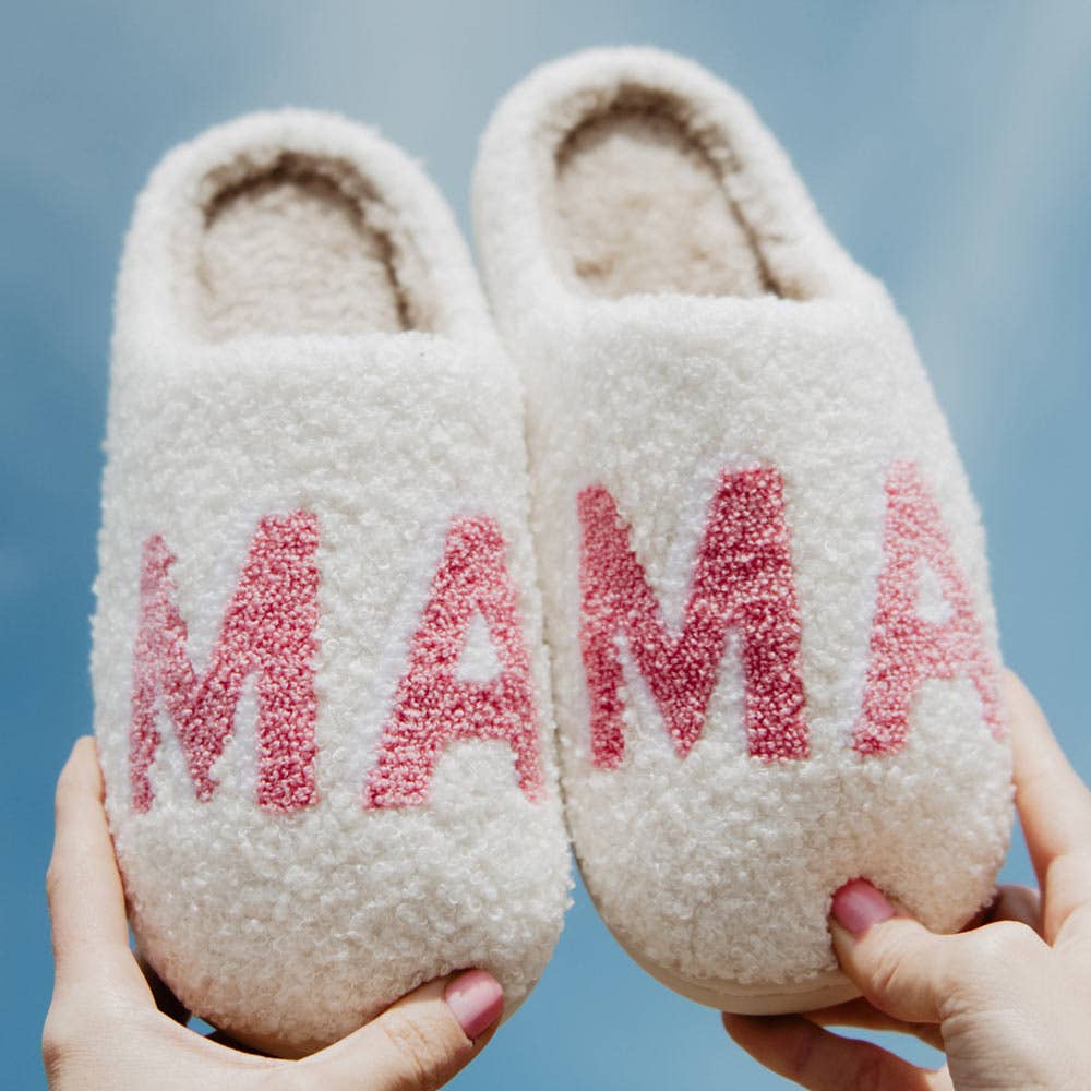 Pink MAMA Slippers: White