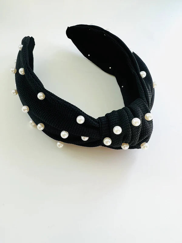 Knotted Pearl Headband Black