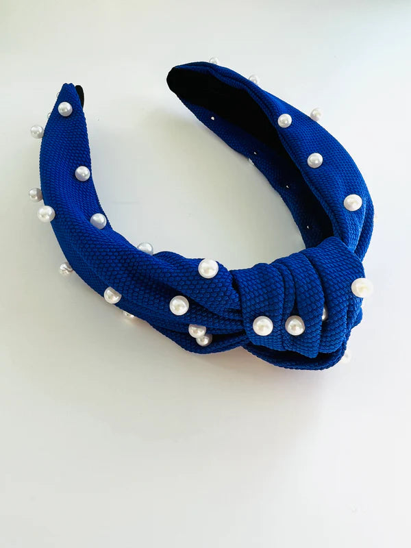 Knotted Pearl Headband Navy